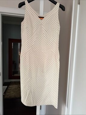 Davide Cenci Cream Polka Dot Midi Sheath silk  Sleeveless Dress size 40